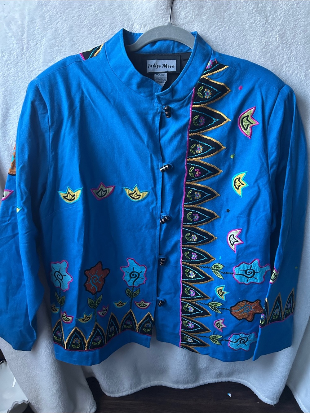 Indigo Bright Blue Embroidered Button Jacket 1X